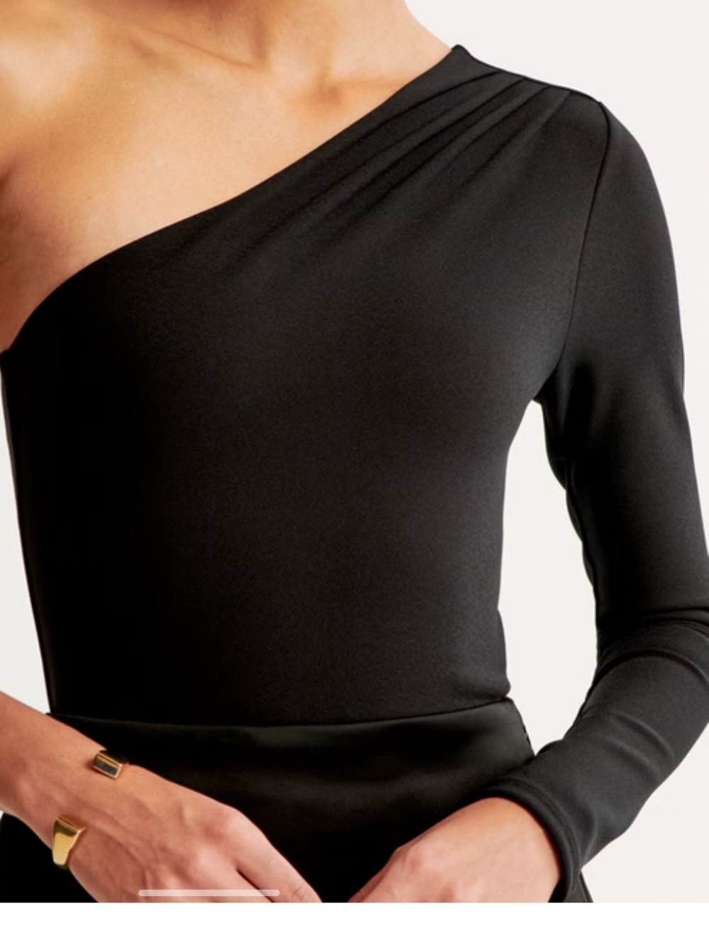 Abercrombie & Fitch Black Asymmetrical One-Shoulder Long Sleeve Bodysuit- XL